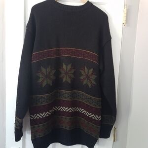 Leo Chevalier Nordic Long Sleeve Crewneck Wool Blend Knit Grandpa Sweater Sz LT